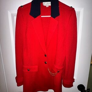 St. John Collection Long Dress Jacket in Cruise Red/Navy sz 6